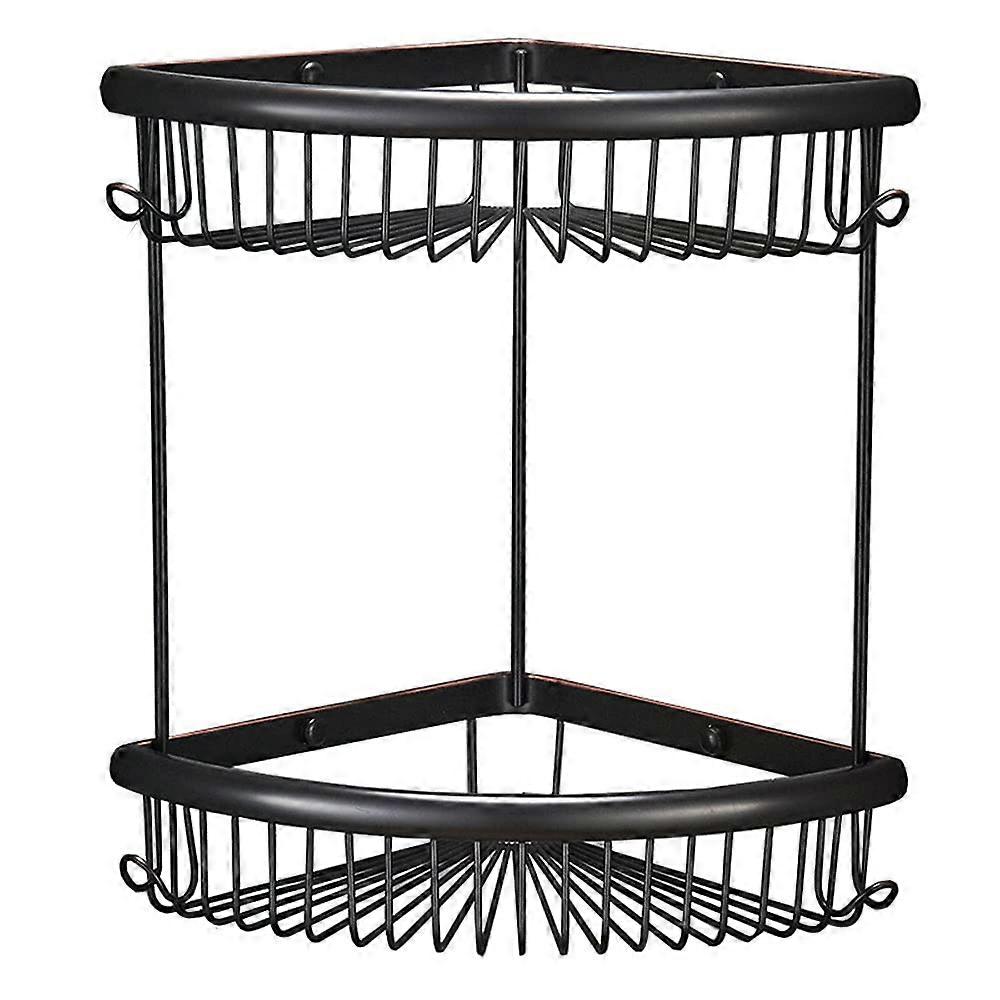 Rust 2Tier Shower Caddy WallMounted Bathroom Storage Corner Shelves With Hook Holder Brass Rack Black