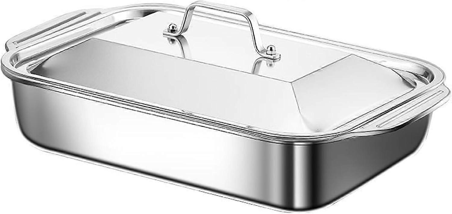 Stainless Steel Fish Roasting Pan Rectangular With Lid And Handles 37cm Large Serving Platter For Baking And Cooking