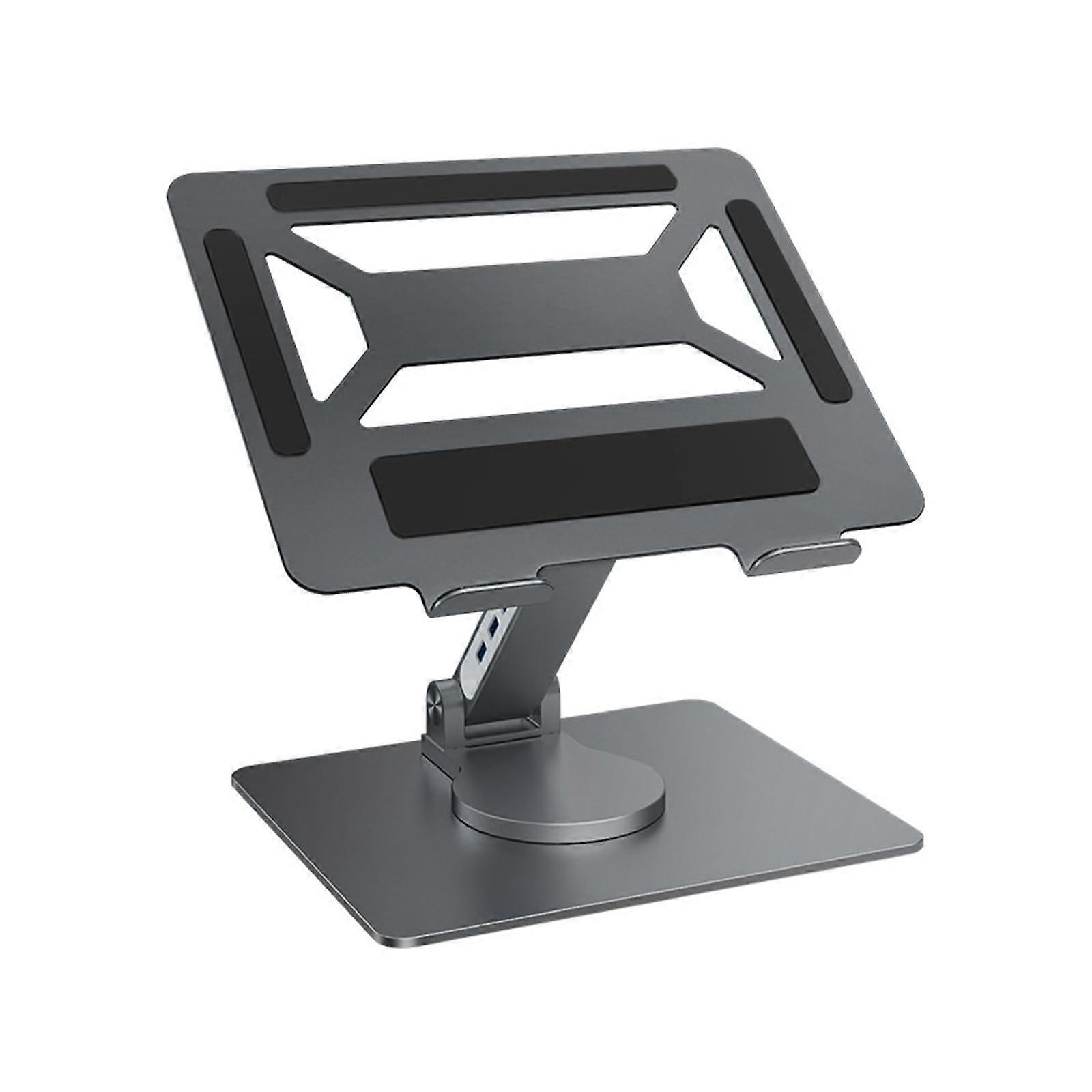 360 Degree Rotating Foldable Laptop Stand BuiltIn MultiPort Hub, Ergonomic Height Adjustment, Aluminum Design
