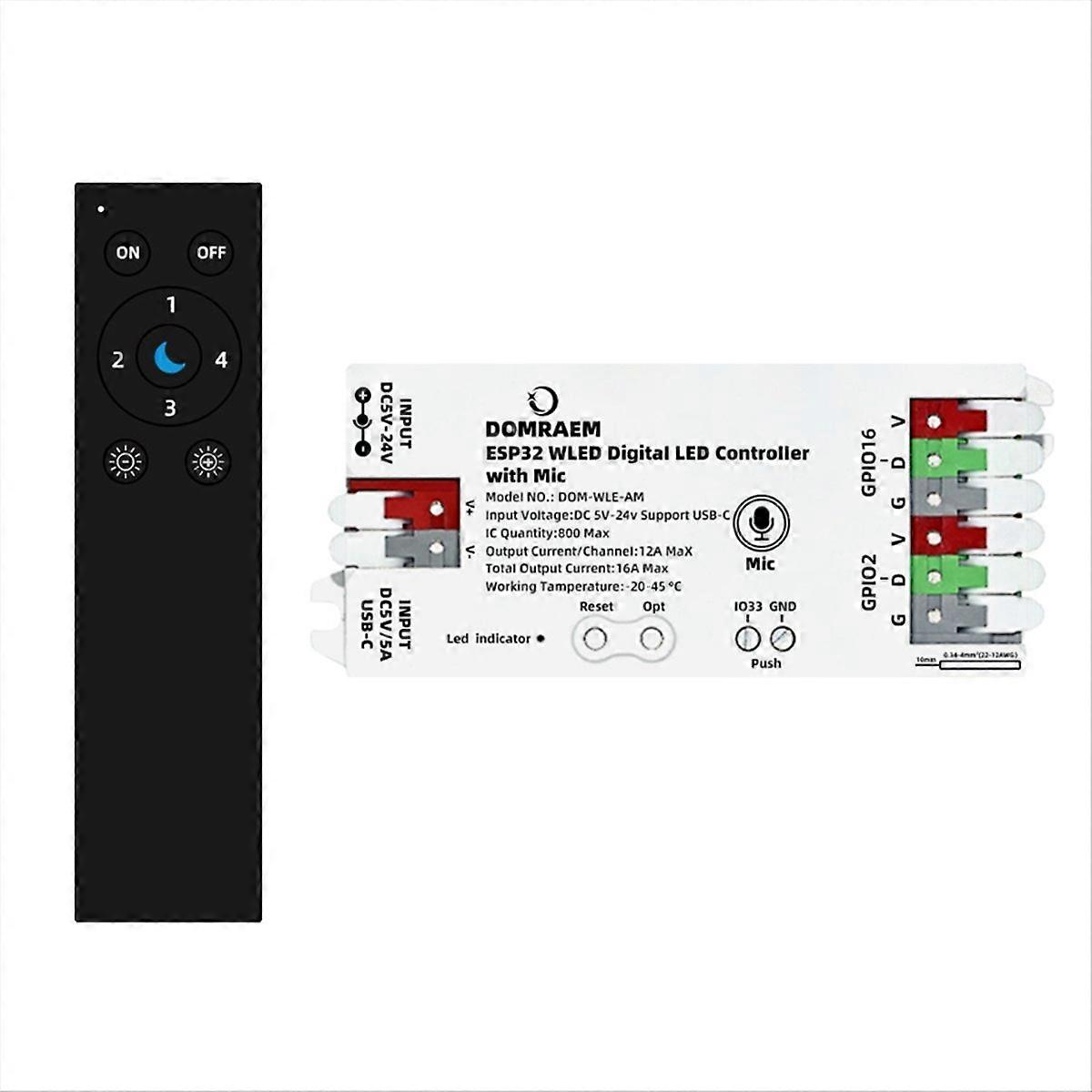  ESP32 WLED LED Controller Built in Microphone Download App Control WS2811 WS2812 SK6812 Remote