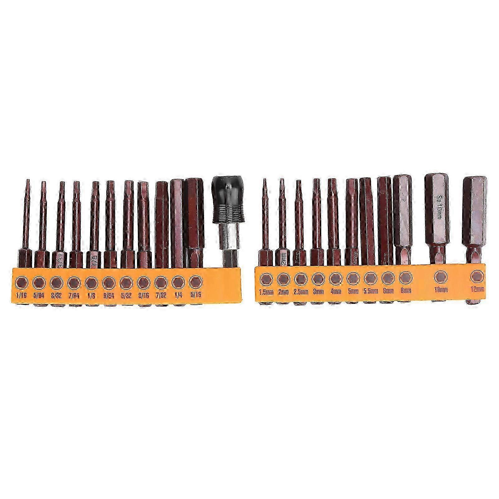 23Pcs Screwdriver Bit Set Hex 60mm S2 Red High Accuracy Hardware Tool Kit with 2 Headgears