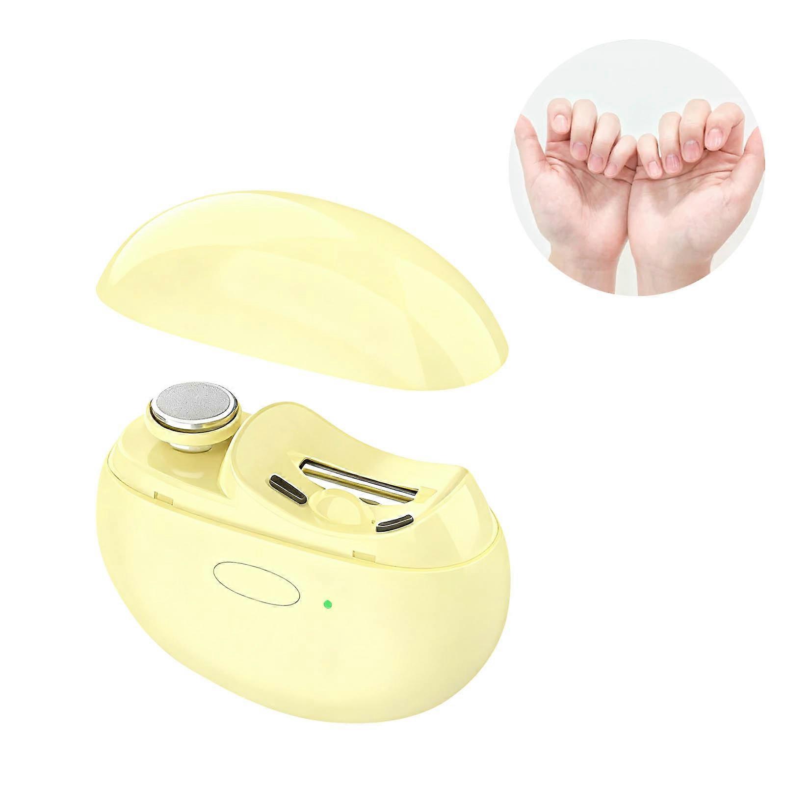 Cordless Nail Care Device Double Purpose Trimmer And Buffer Auto Polishing Function For All Ages  Yellow