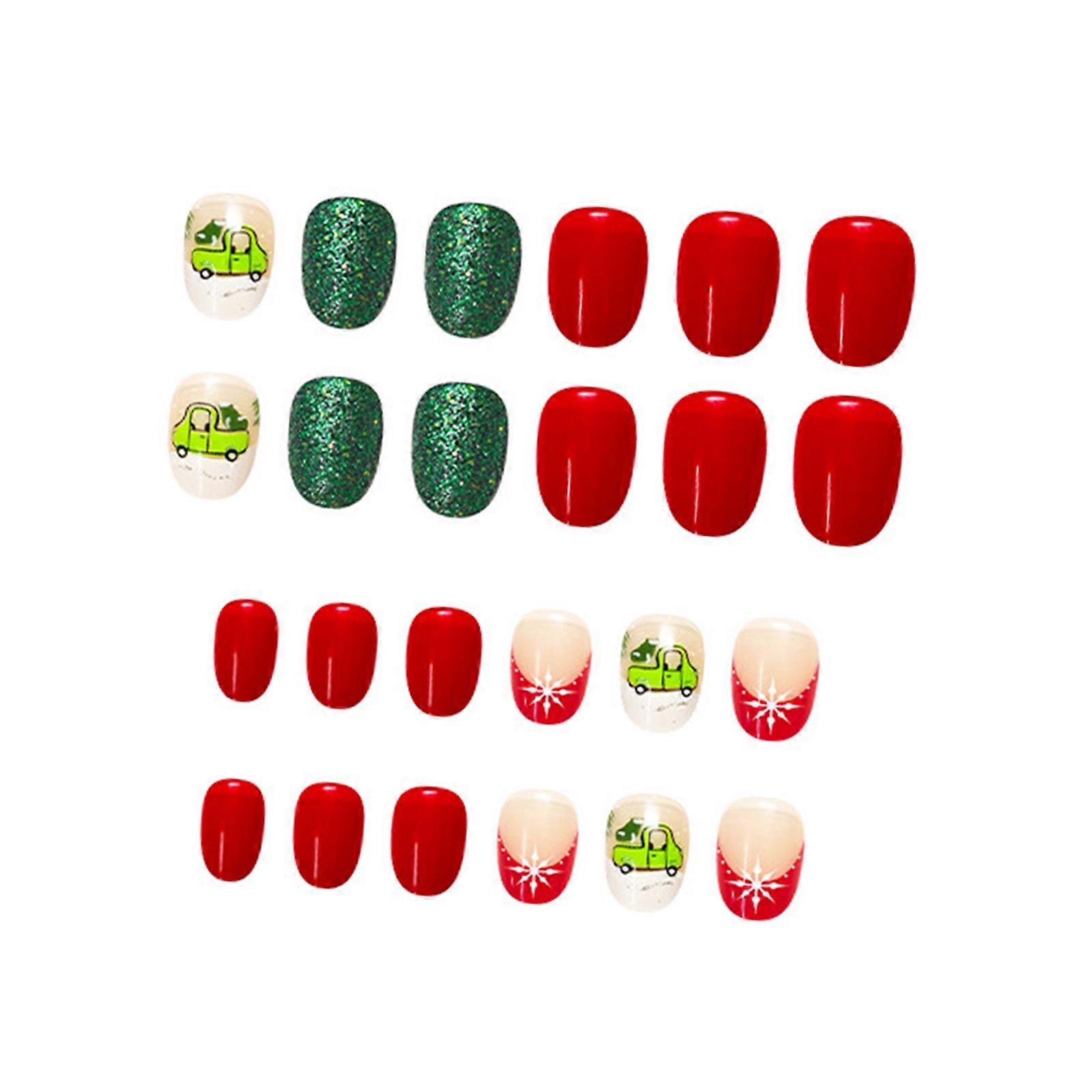 Reusable Short Oval Glossy French Press On Fingernail Snowflake Flash Mock Fingernail Stable Plastic For Elegant Manicure Affairs Multicolor