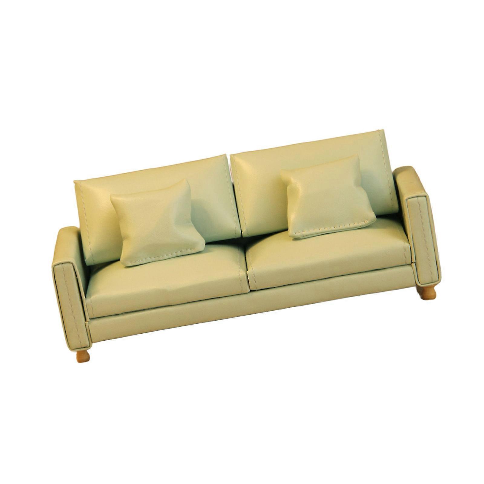 Realistic 1/12 Doll House Sofa Model Figurine Modern Design PU Couch Doll House Display Accessory for Craft Model Project  Green