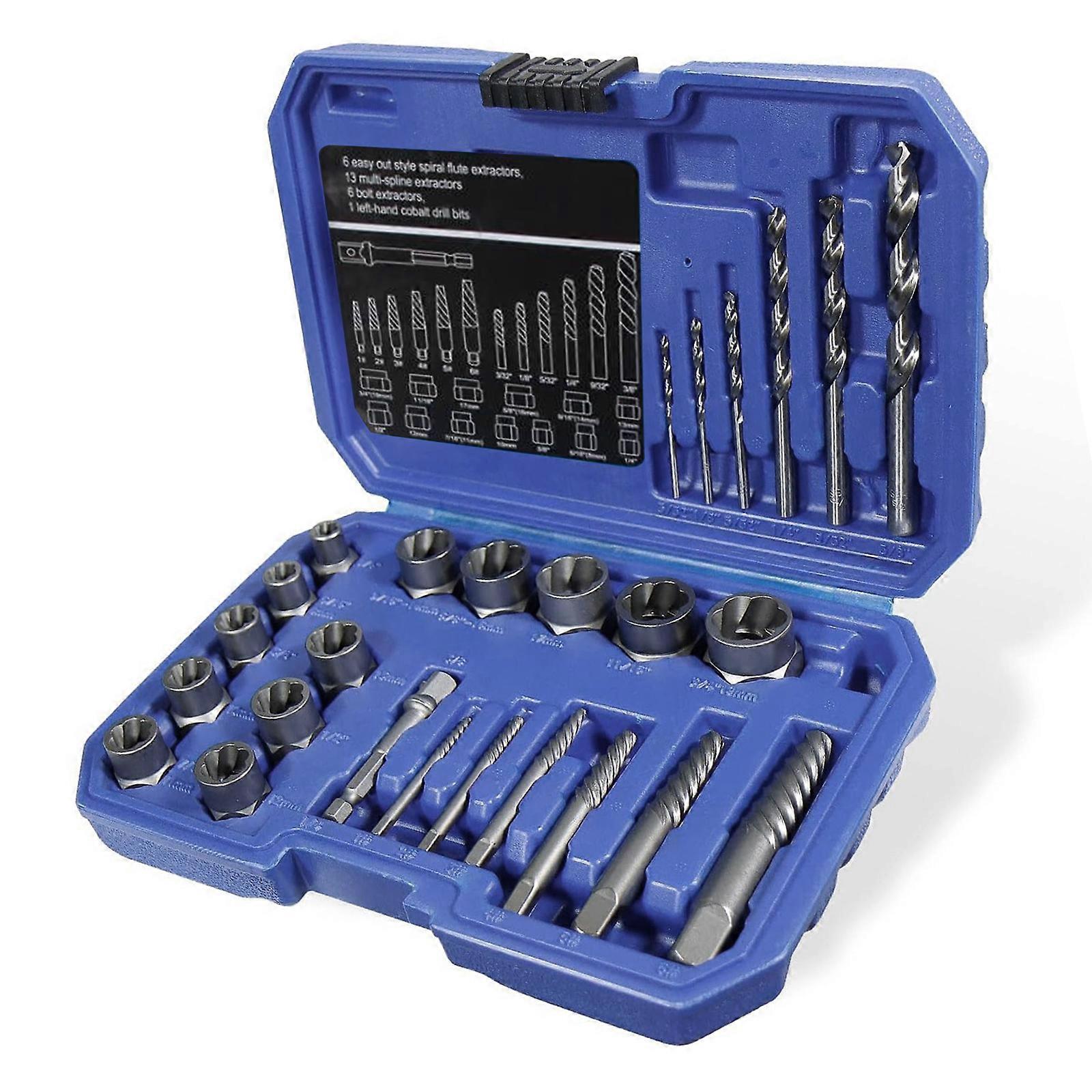 Professional Bolt Nut Removal Set Includes 26 Tool With Durability Alloy Steel Components Drill Bit Hexagonal to Square Adapter Multicolor