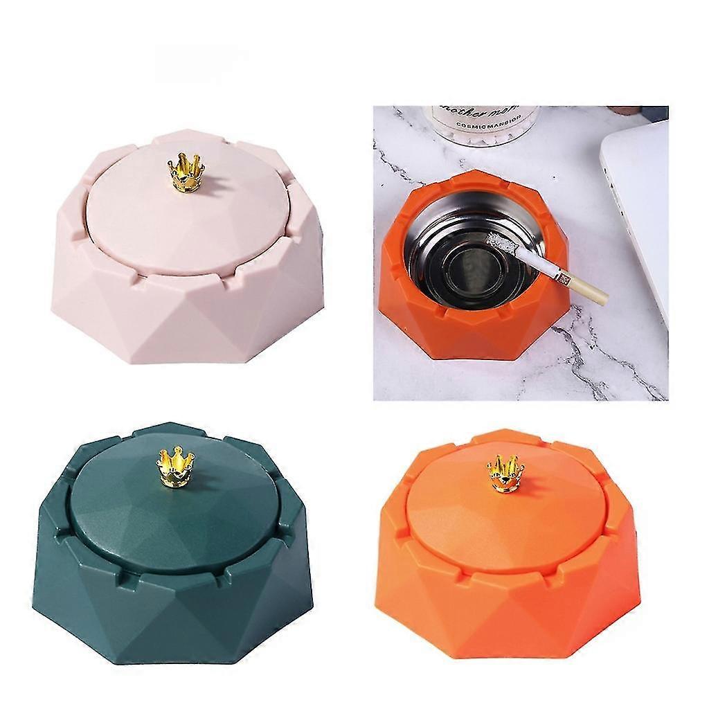 Luxury Ashtray with Lid, Crown Detailing and Diamond Pattern