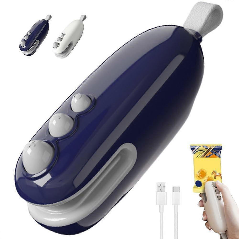 Bag Sealer Heat Seal Machine, 2 in 1 Portable USB Rechargeable Food Vacuum Sealer for Chips, Snacks and Vegetable Storage (Blue)