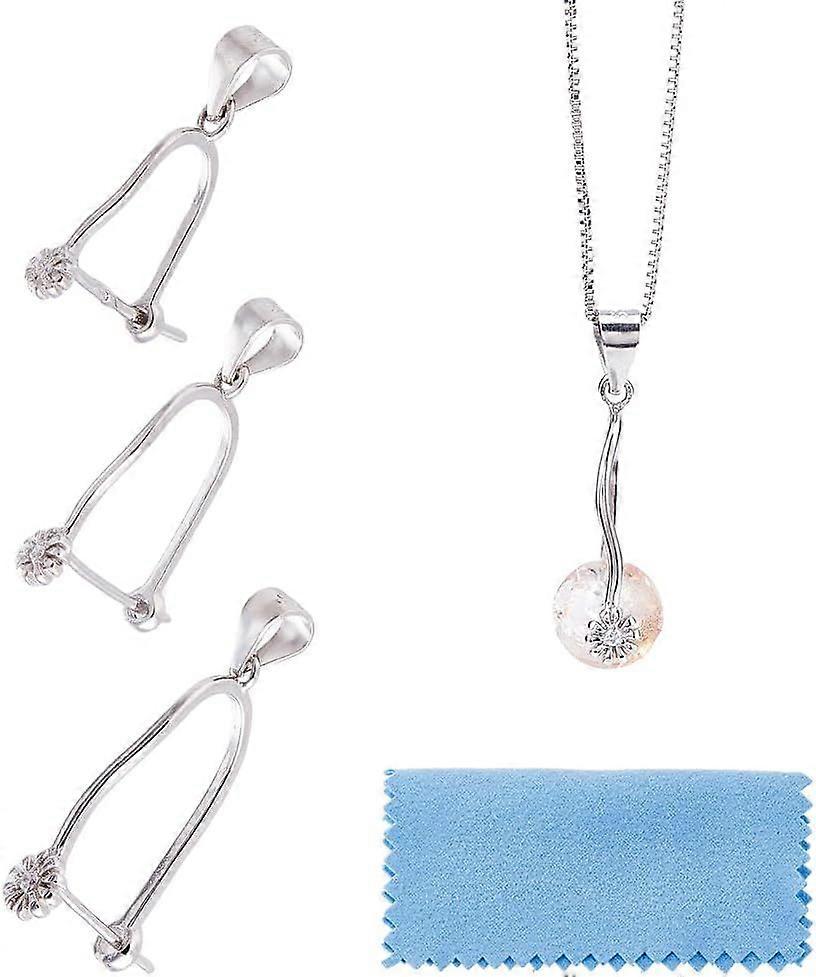 3 Sizes S925 Silver Pendant Bail Clasps Sterling Silver Pinch Bails with 1PC Silver polishing Cloth Snap On Bails Pinch Ice Pick Pinch Bails for Necka