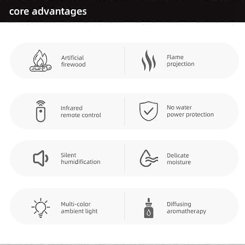 Flame Aroma Diffuser Fireplace Essential Oil Diffuser Air Humidifier Cool Mist Difusor with Realistic Fire Night Light A