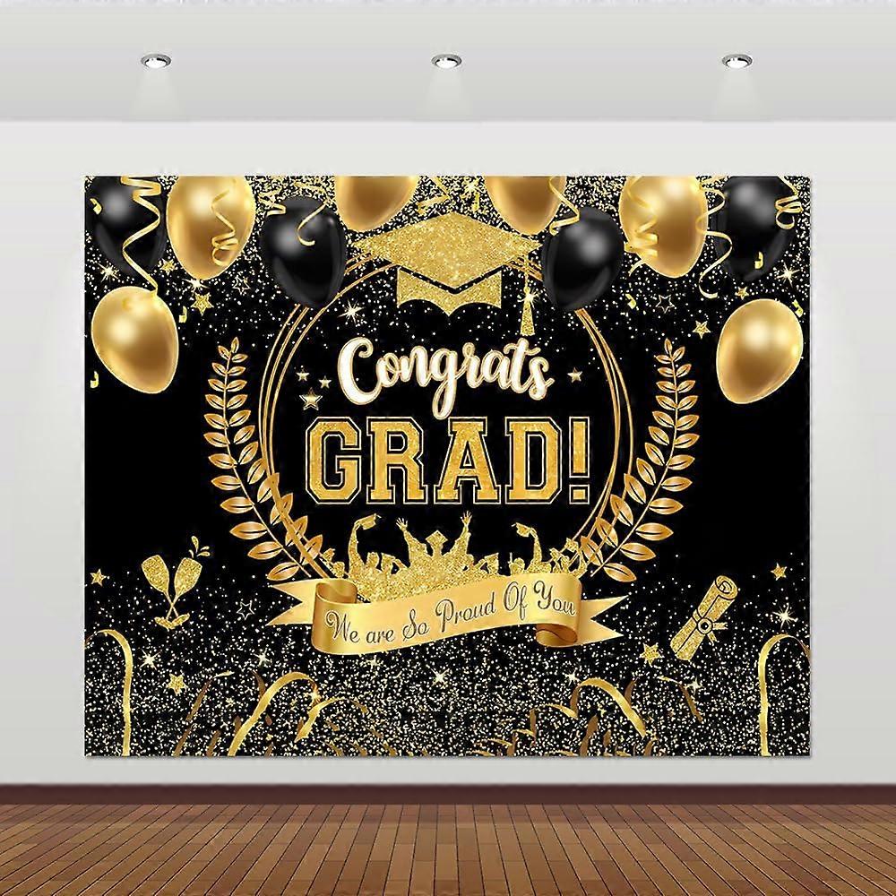 10x8ft Graduation Backdrop 2024 Congrats Grad Background Black and Gold Graduation Backdrop Class of 2024 Graduation