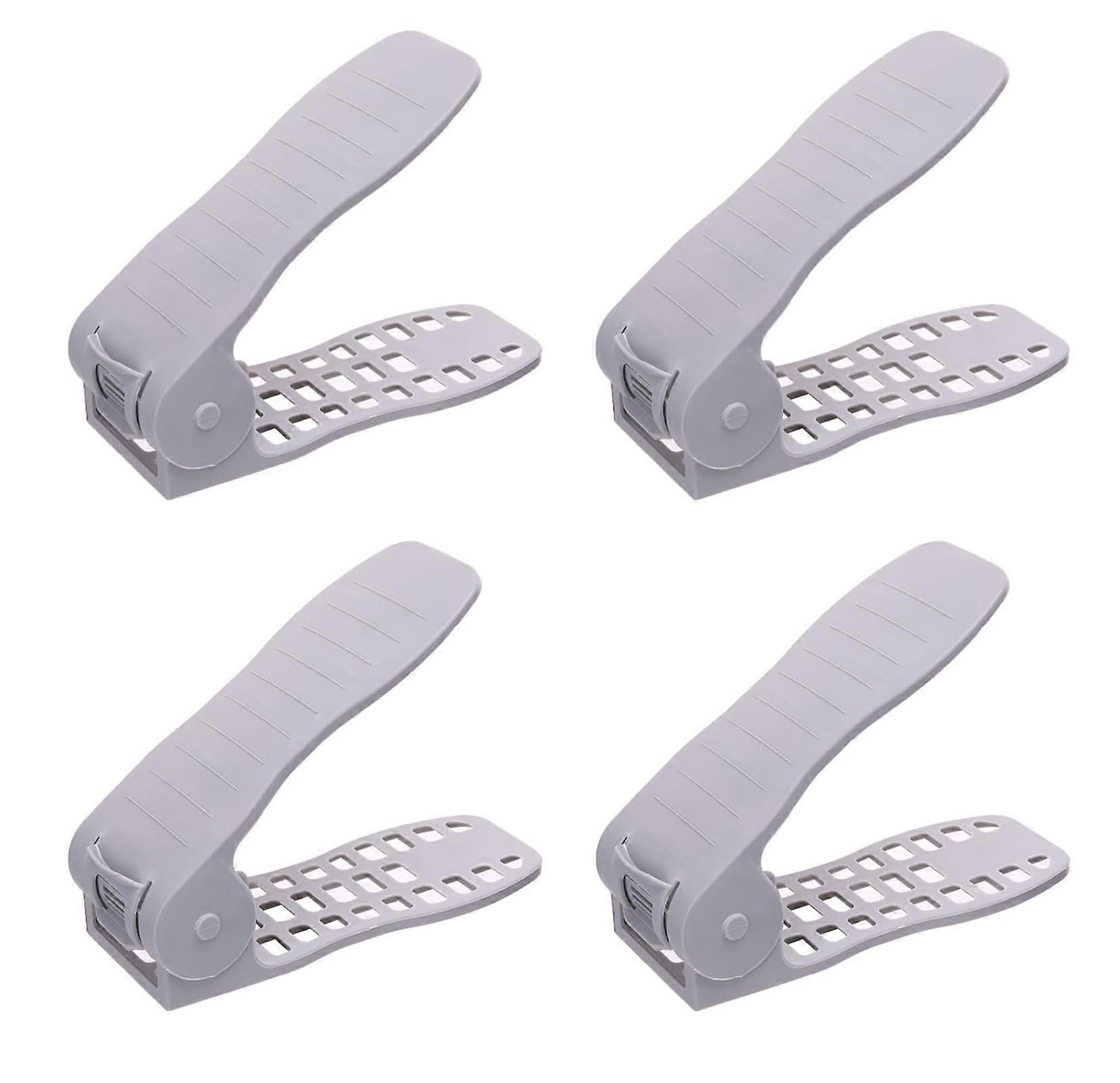 4 PCS Double Layer Adjustable Shoe Organizer Rack Space Saving Non Slip for Heels Sneakers Sandals Grey