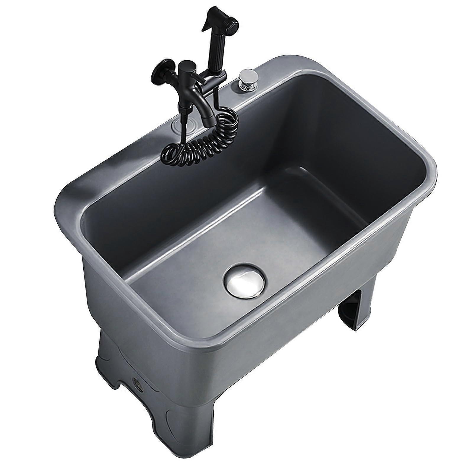 Freestanding Floor Mop Sink with Large Capacity Basin for Restaurant, Garage, Bathroom (Gray, Small)