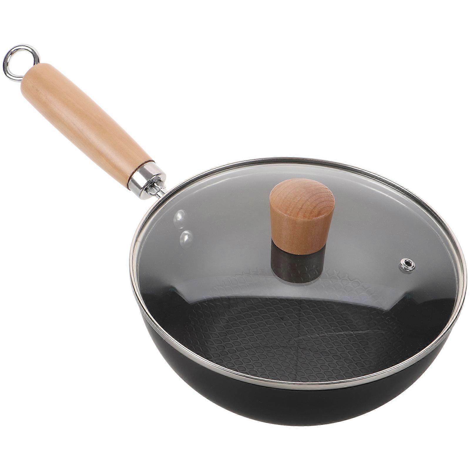 Small Iron Wok Pan Cooking Pot for Home Use with Lid Included