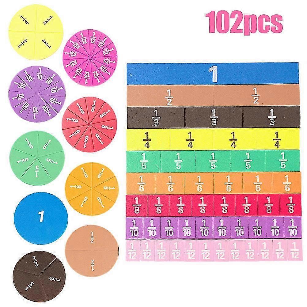 Rainbow Fraction Tiles for Elementary Math, Magnetic Circles 102 pcs Set