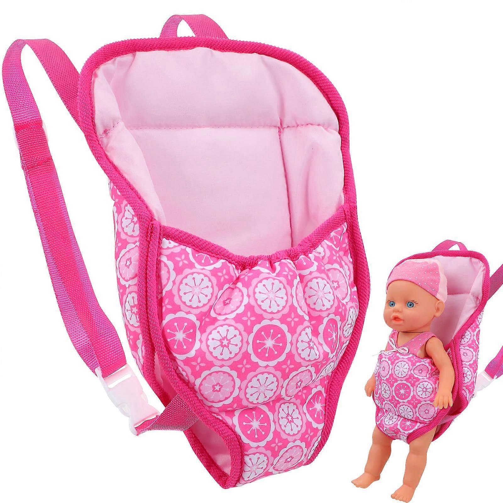 Adjustable Pink Doll Carrier Sling Backpack for Kids with Front and Back Support