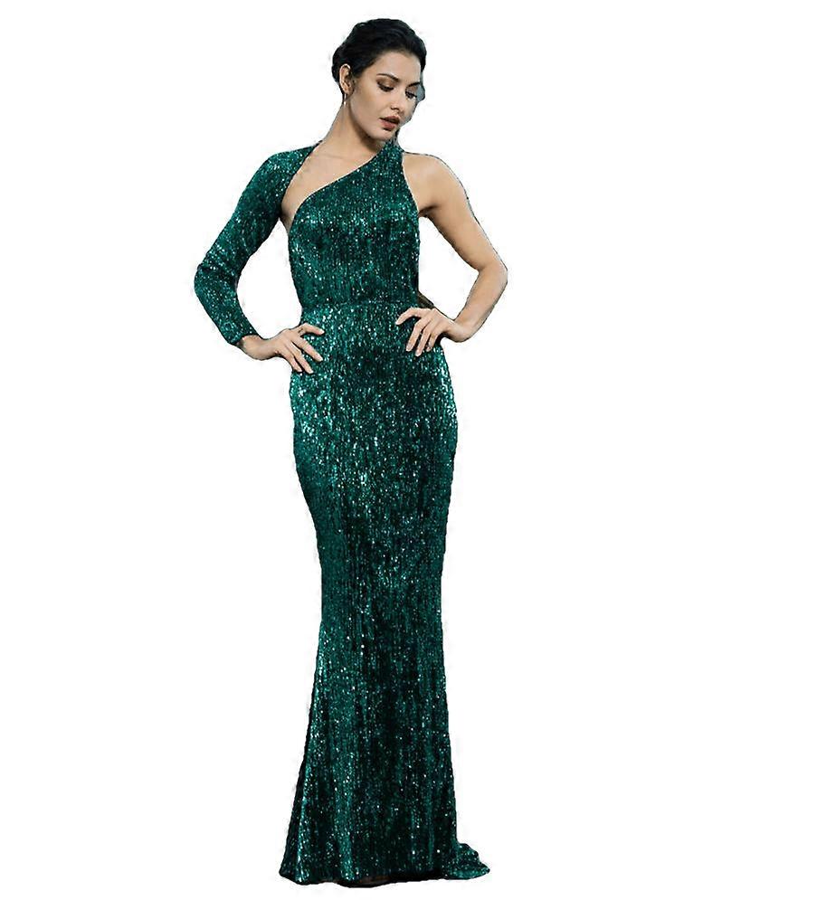 Open Back Separate Sleeve Elastic Sequins Long Dress