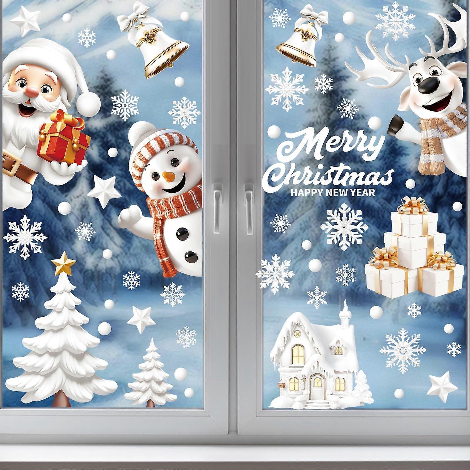 146PCS Christmas Window Clings with 3D Snowflake, Santa and Reindeer, Reusable Static Holiday Decor
