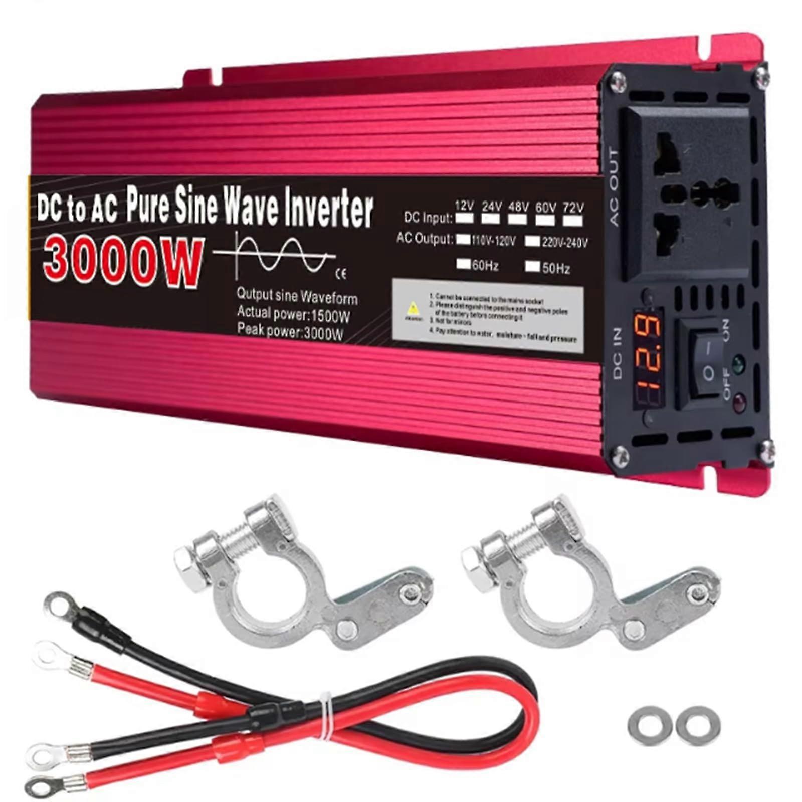 3000W Pure Sine Wave Power Inverter 12V 24V 48V to 110V 220V, Low Frequency, LED Display for Home and Truck