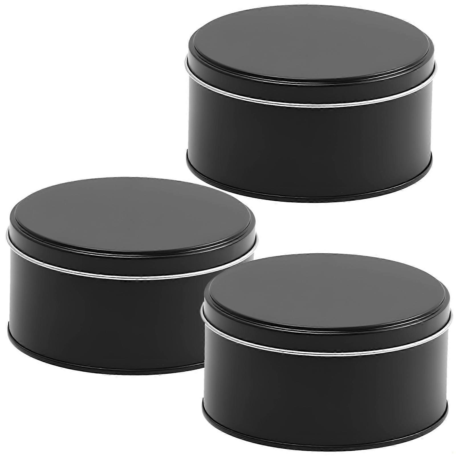 Cookie Tins with Lids, 3 Pcs Matte Black Round Tin Containers, 4.7 Inch Durable Gift Storage