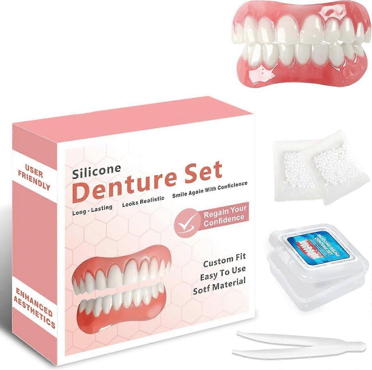 Silicone-based temporary denture covers for whitening upper and lower teeth
