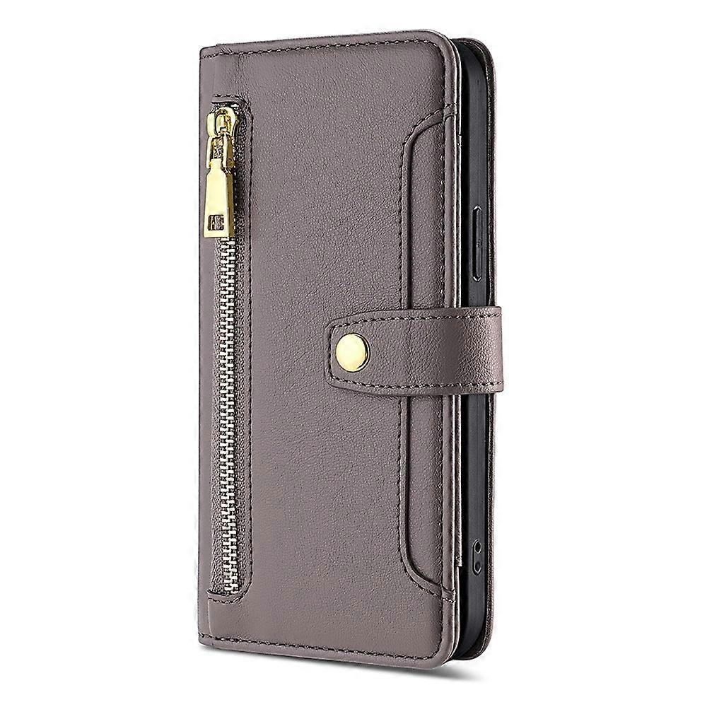 Case For Iphone 13 Pro Max Gray Single Leather Case Card Slot Multi-function Crossbody No14946