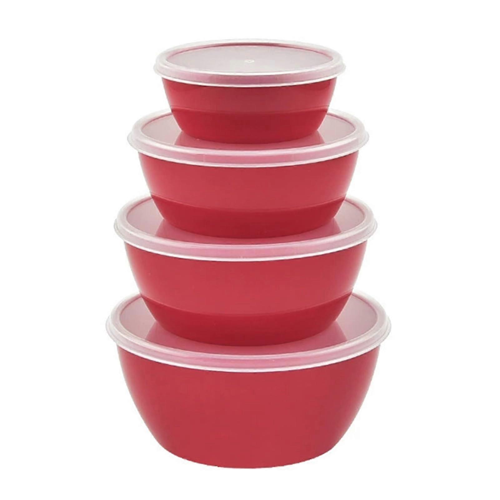 Mixing Bowls with Lids Set, 4PCS BPA  Large Capacity Salad Bowls, Stackable Kitchen Storage, Red