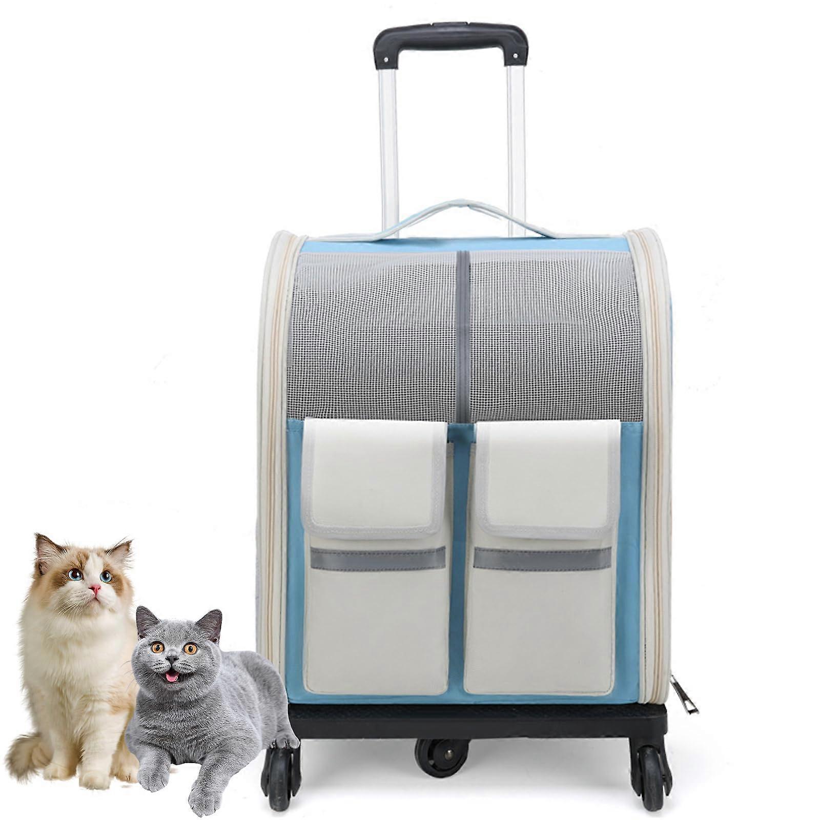 Pet Carrier on Wheels with Telescoping Handle, Breathable Rolling Pet Backpack for Small Dogs Cats
