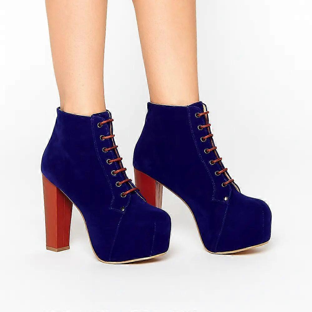 Blue Suede Platform Lace up Ankle Boots