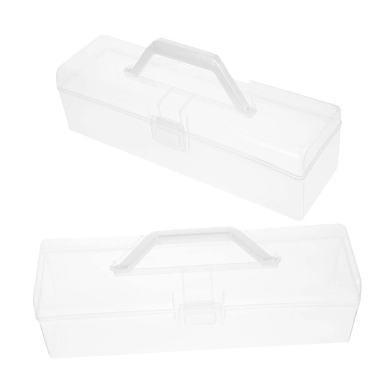 2pcs Clear Plastic Storage Box with Handle, Portable Pencil Case Organizer for Classroom and Office