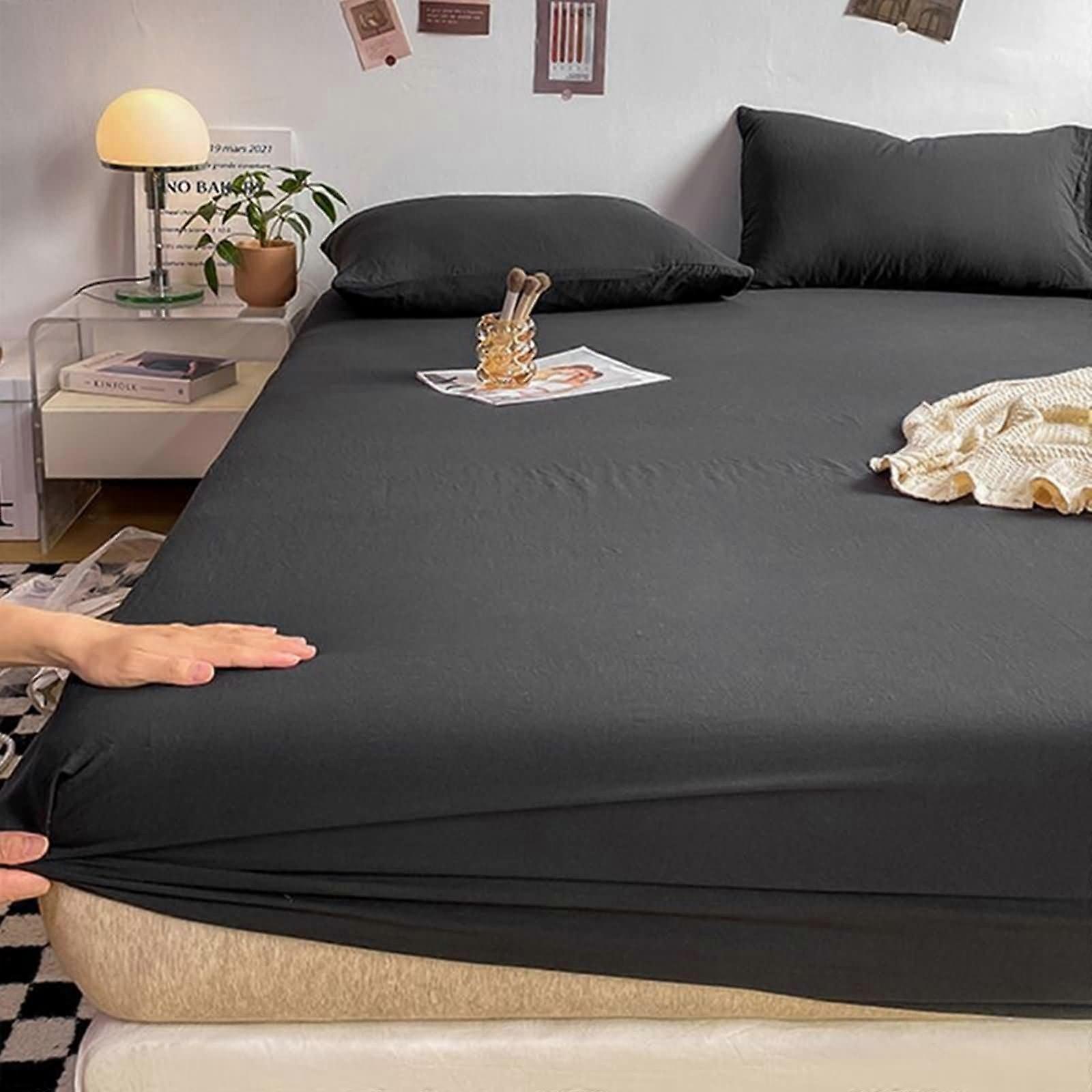 Black Microfiber Fitted Sheet 90x200cm Single Bed Deep Pocket with Secure Elastic Breathable