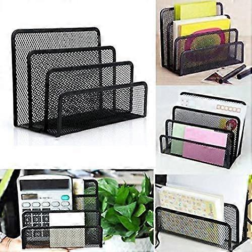 Black Mesh Letter Sorter Desk Organizer for Clutter Office Mail and Quick Document Access