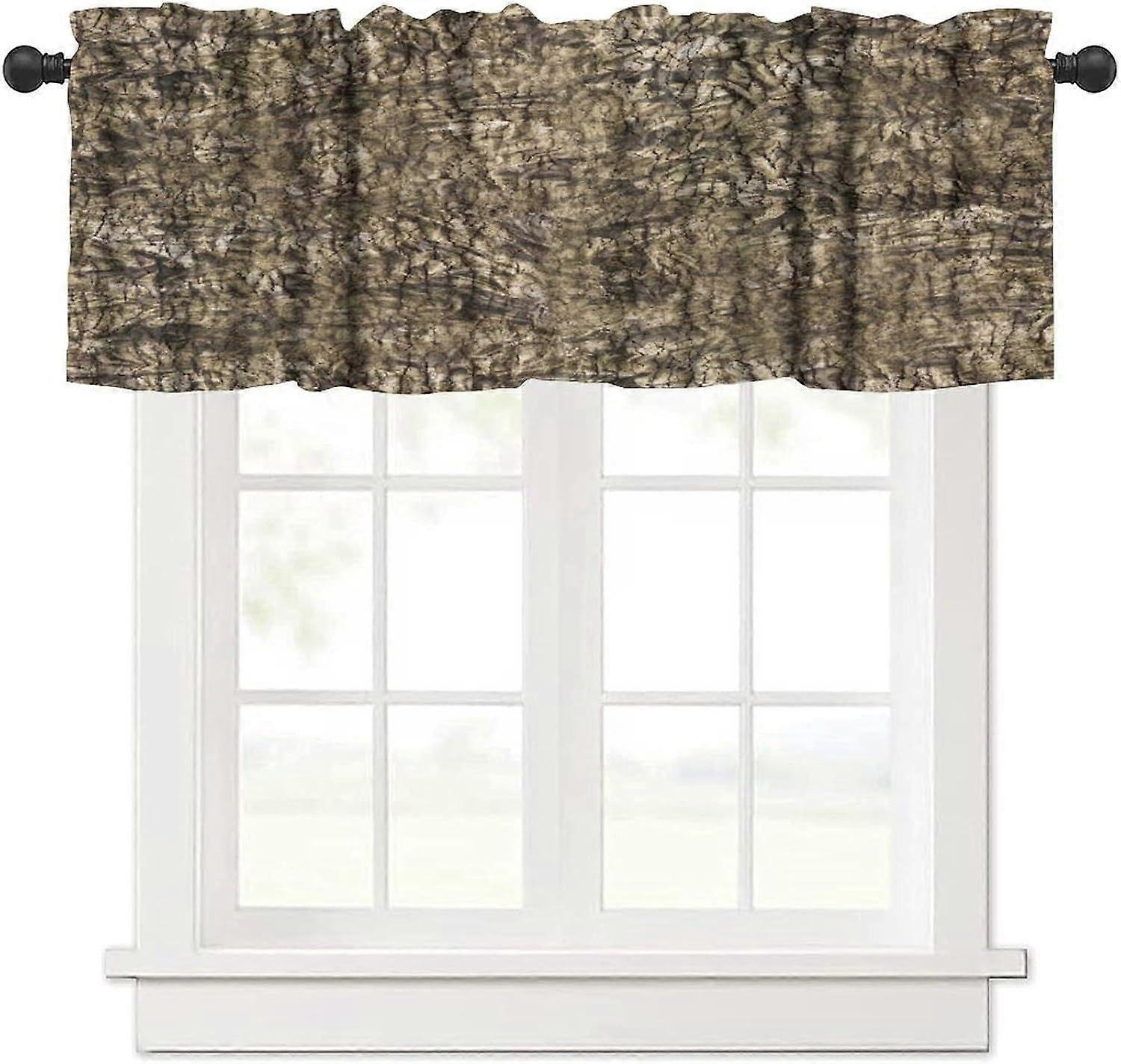 Camo Valance Curtain Oak Wood Mossy Forest Camouflage Pattern Rod Pocket Valance Window Treatments Short Curtains for Kitchen Living Room Bathroom Far