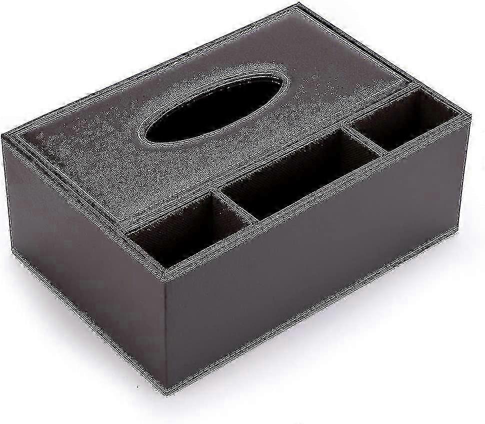 Rectangular Pu Leather Tissue Box Dispenser With 3 Compartments Desk Organizer