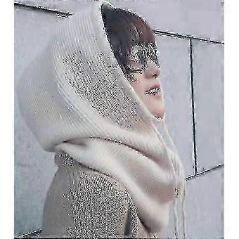 SNDO-Women Winter Beanie Hat Cashmere Female Knitted Hooded Scarf Balaclava For Women Windproof Warm Wool Cap - JZ