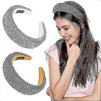 2-teiliges Set goldener Strass-Haarbänder für Damen, seidenglänzender Stoff, gepolstertes Gummiband, sicherer Sitz, geeignet für Alltag, Yoga, Strand und Hochzeiten