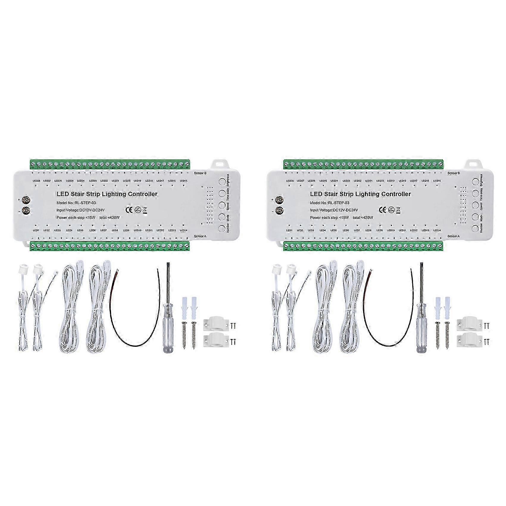 2X Stair LED Motion Sensor Controller Smart Stair Induction Controller LED Strip Dimmer Stairway Light Controller
