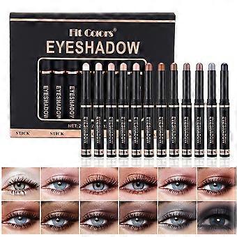 Smokey Eyes Lidschattenstift-Set, 12-teilig, matte und schimmernde Creme-Lidschattenstifte, wasserfest, langanhaltend, für Damen