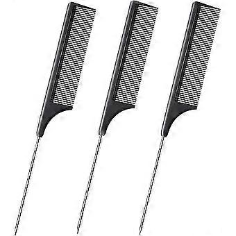 Tail Comb - 3 Pieces - 22.5*2.6cm - Made of PP and Stainless Steel - Professional Metal Backcomb - Hairdressing Comb - Styling Comb - Hair Comb - Hea