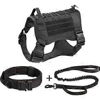 Harnais pour chien de service militaire L noir pour grands chiens, sans traction, avec poche, contrôle par poignée