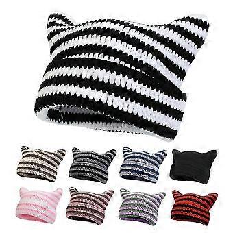 Women Cat Ear Beanie, Crochet Knit Hat with Attached Scarf, Soft Acrylic Winter Cap for Casual Outdoor Use