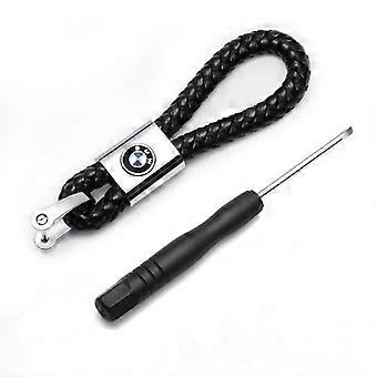 Bmw Braided Leather Keychain Black