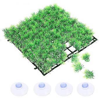 Realistic Plastic Artificial Grass Mat for Aquarium Fish Tank, Durable Water-Safe Thickened Bottom Decor, Green, 25x25x2.5cm, 1 Piece