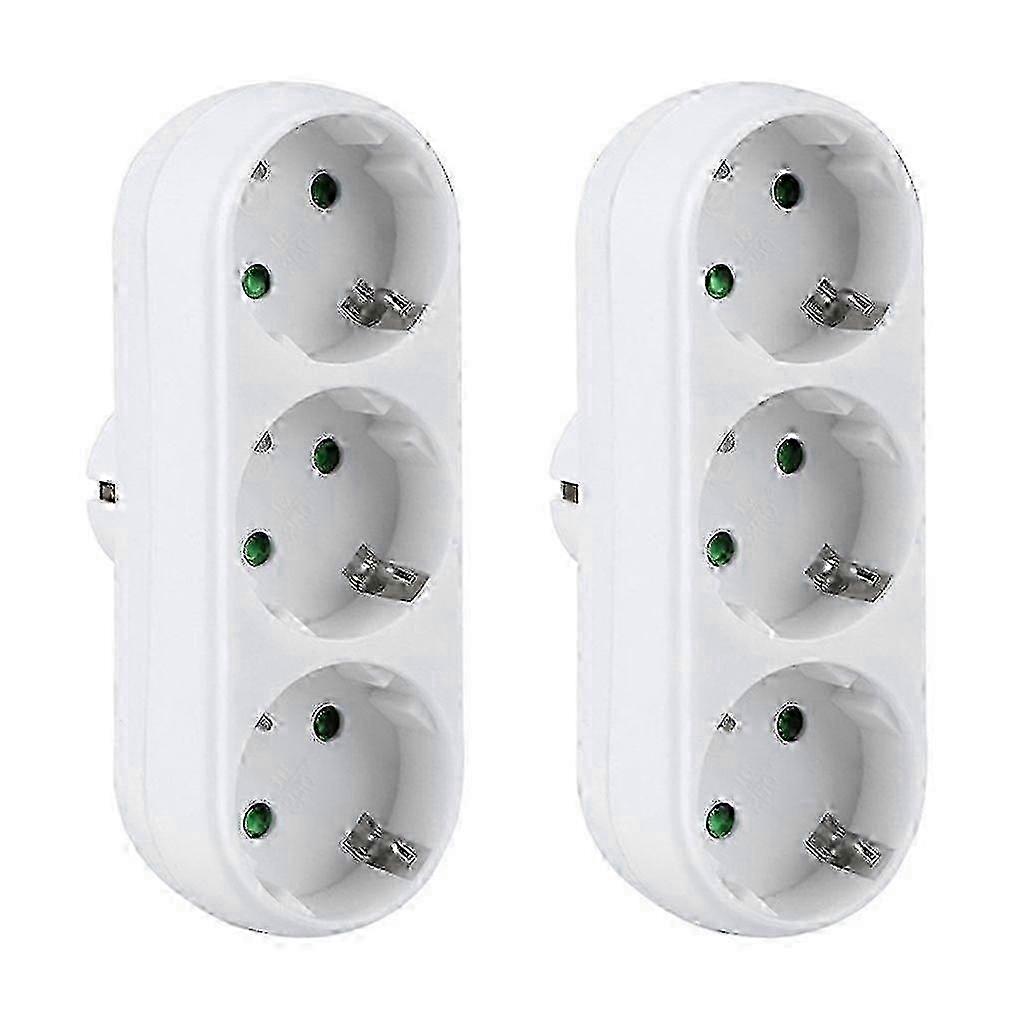 3-Outlet Power Strip Adapter, 2-Pack Multi Plug Socket with 16A/250V Capacity