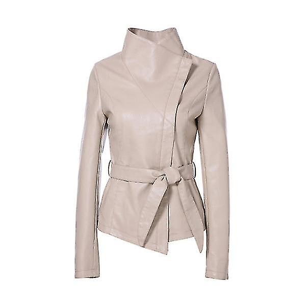 Spring- Faux Leather, Turn-down Collar, Short Slim, Jacket
