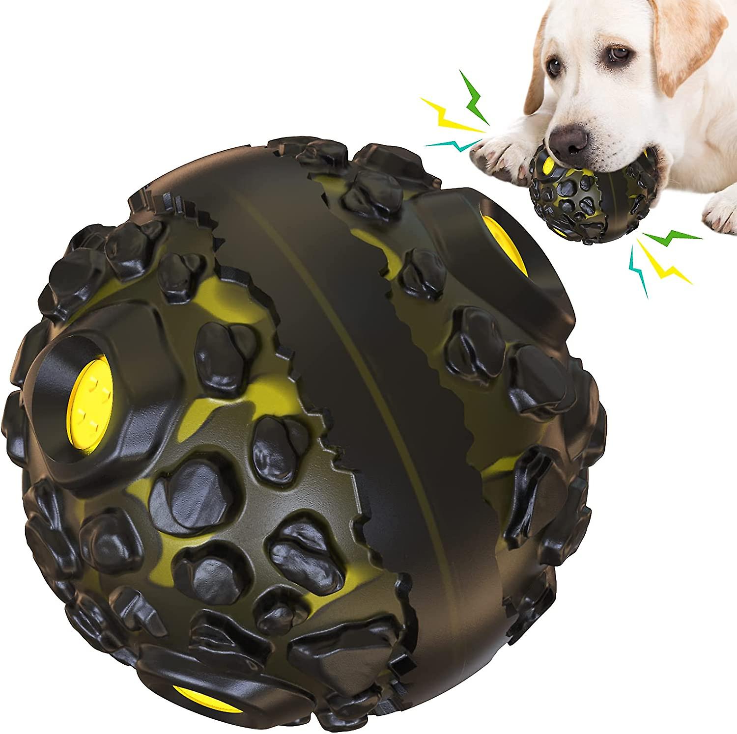Pet Dog Toy Giggle BallSpecial Meteorite Shaped Sounding Fun Cool Toy Interactive Balls for Medium Aggressive Chewers Dogs (Meteorite & Yellow)