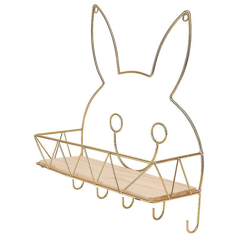 37.5X30cm Golden Utility Hooks 1pc Rabbit Design Storage Rack Iron Wall-mounted Storage Holder With