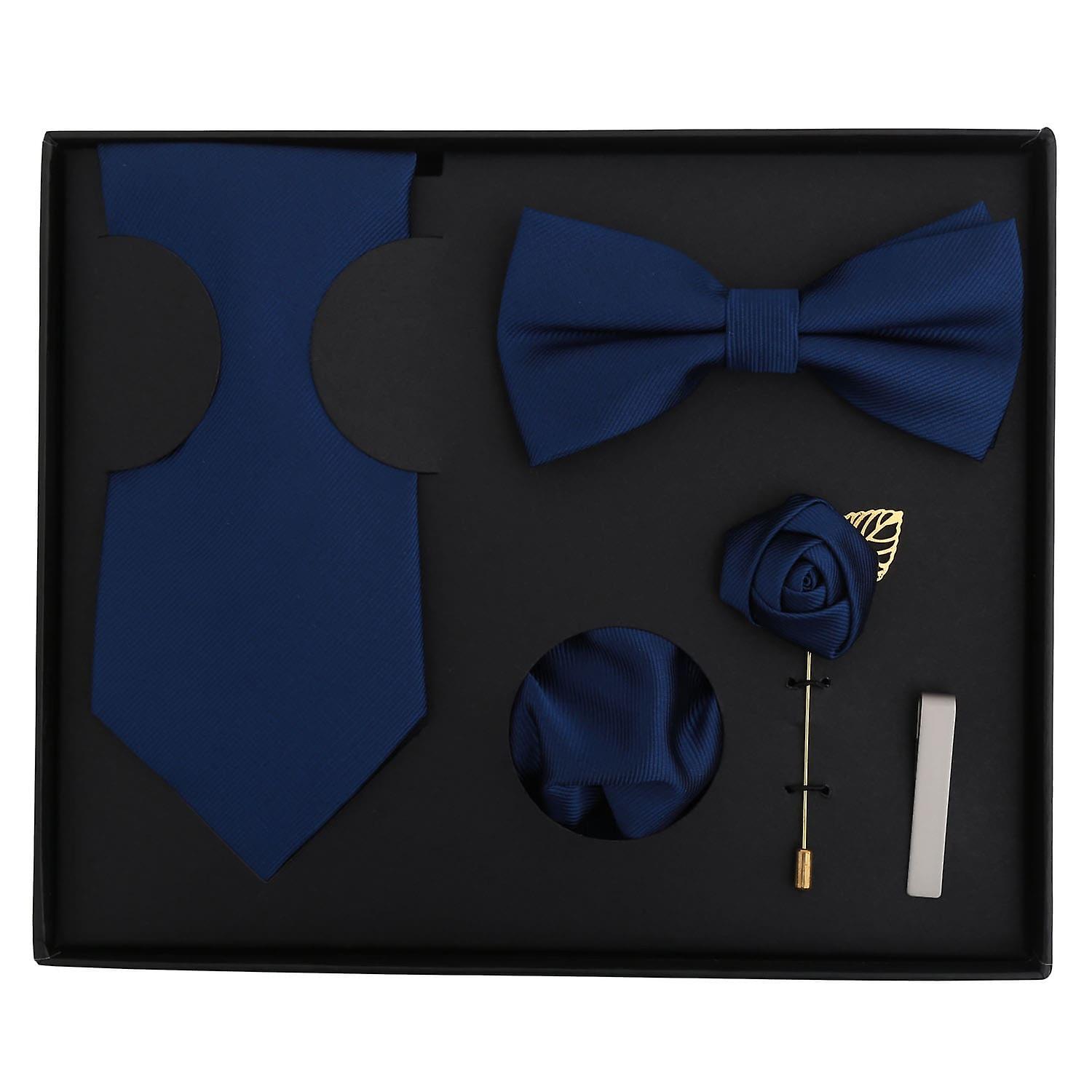Navy Blue Plain Twill Tie 5pc Gift Box Set