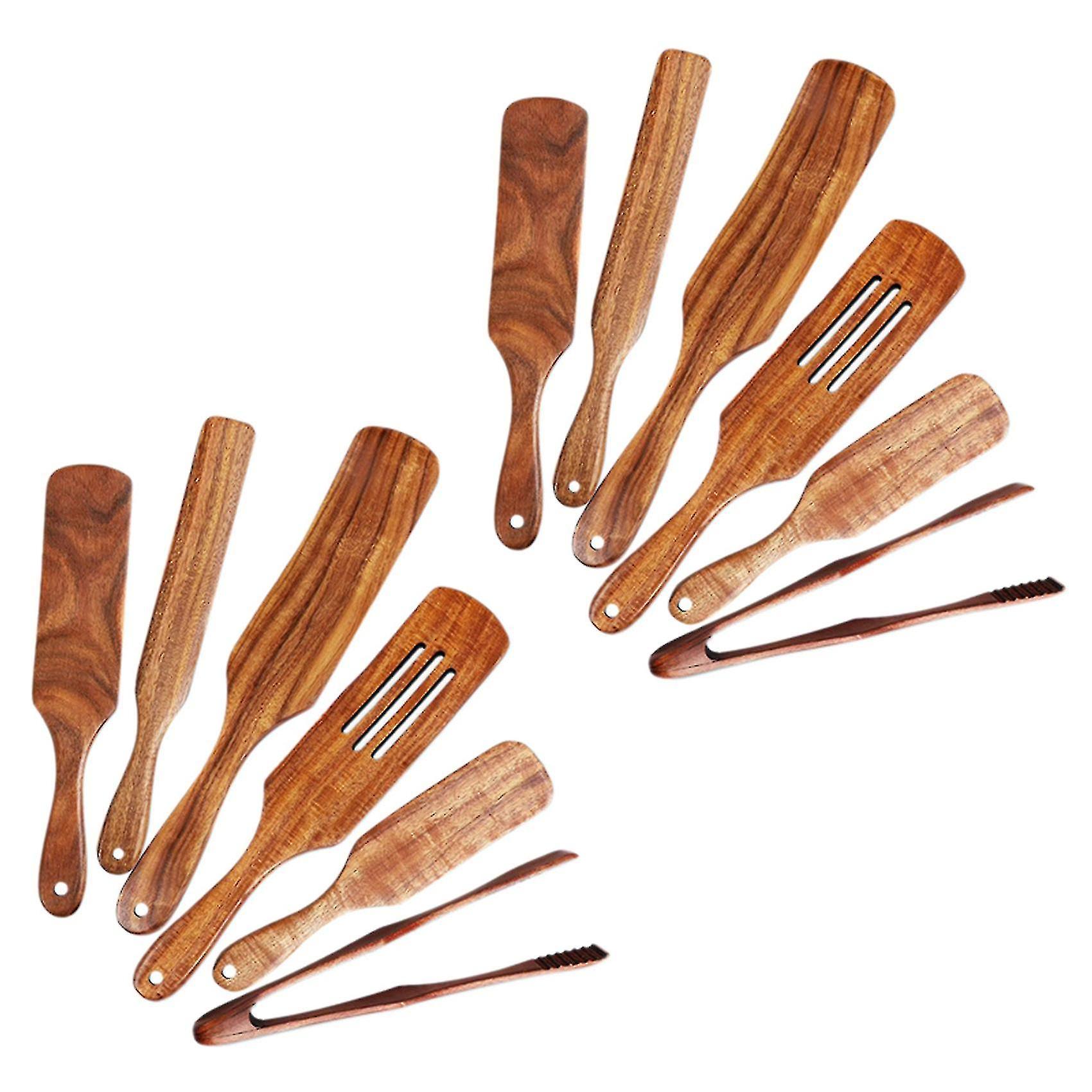 Set di spurtle in legno da 12 pezzi, set di spurtle in teak Set di utensili da cucina a spatola in legno resistente al calore non -