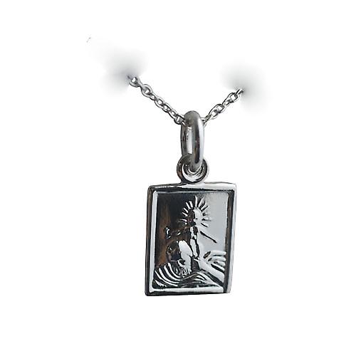 Silver 12x10mm rectangular St Christopher Pendant or Charm with a rolo Chain 24 inches
