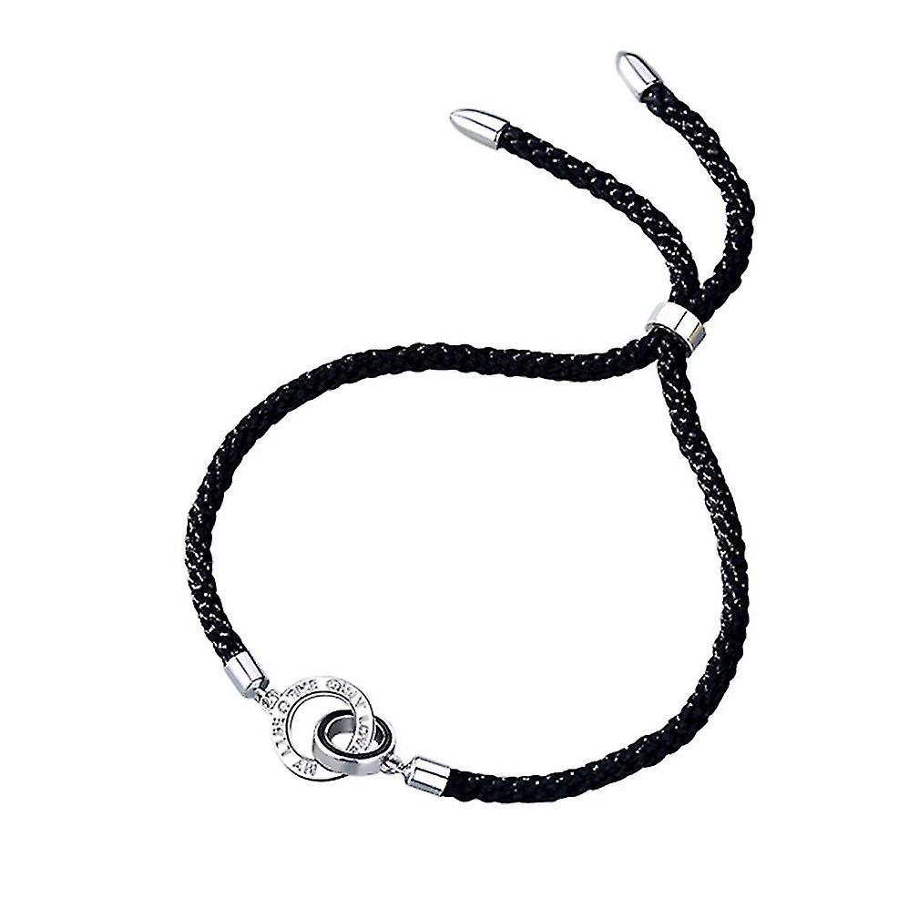 Woven Leather Bracelet With Interlocking Silver Loops Recordative Gift